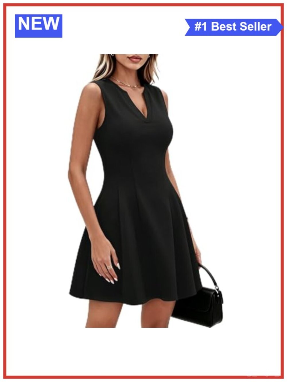 Women's Sleeveless V-Neck Fit & Flare Dress with Pockets Business Casual